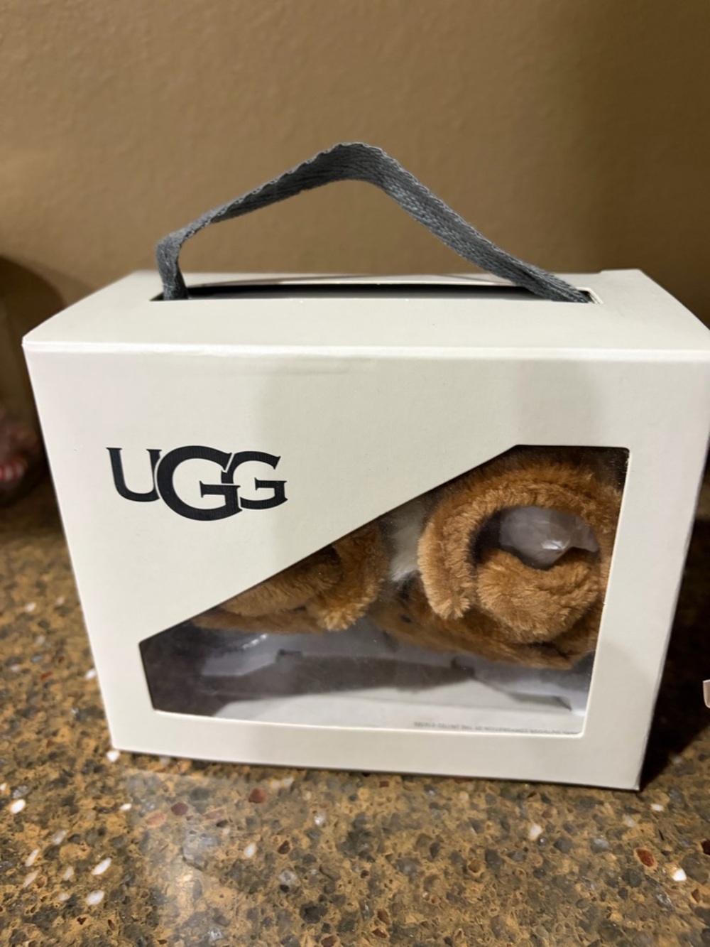 UGG Chestnut Plush Sheepskin Baby Slippers with Logo Tag - Picture 3 of 4